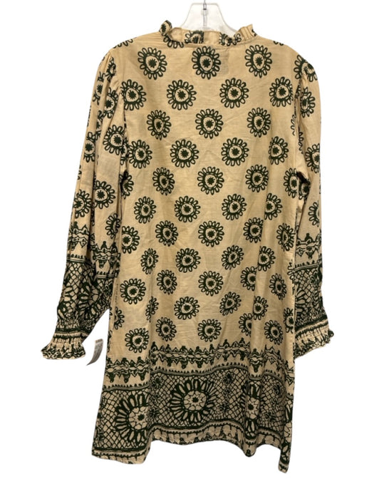 Fox & Hen Size XS Beige & Green Long Balloon Sleeve Floral Ruffle Detail Dress Beige & Green / XS