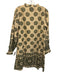 Fox & Hen Size XS Beige & Green Long Balloon Sleeve Floral Ruffle Detail Dress Beige & Green / XS