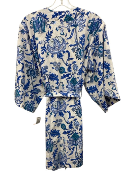 Roller Rabbit Size S Blue & White Cotton 3/4 Sleeve Botanical Mid Thigh Robe Blue & White / S