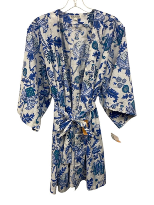 Roller Rabbit Size S Blue & White Cotton 3/4 Sleeve Botanical Mid Thigh Robe Blue & White / S