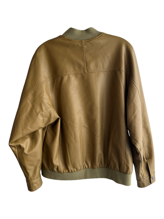 We The Free Size XS Green Vegan Leather Button Down Ribbed Detail Bomber Jacket Green / XS