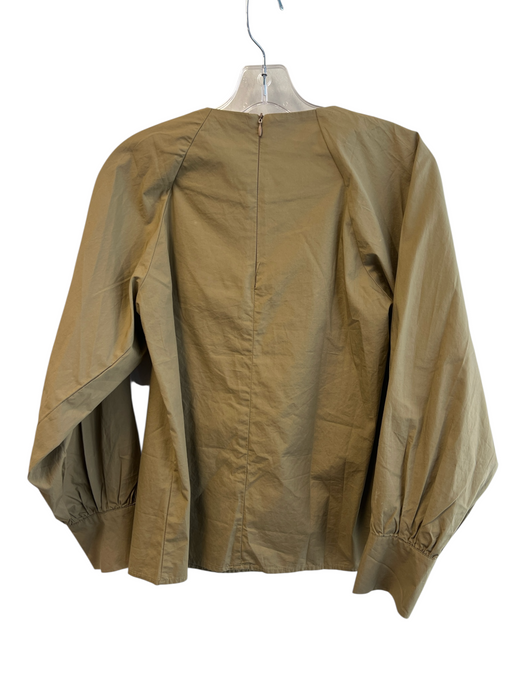 Benaar Size S Brown Cotton Round Neck Long Sleeve Zip Back Pleated Top Brown / S