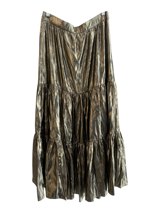 J Crew Size S Green Polyamide Blend Metallic Elastic Waist Side Zip Maxi Skirt Green / S