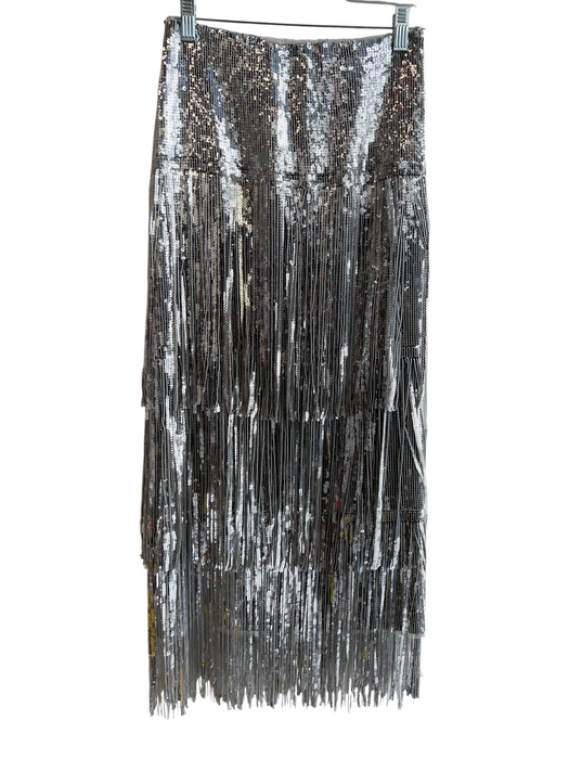 Maeve Size 4 Silver Polyester Sequin Side Zip Tassel Maxi Skirt Silver / 4