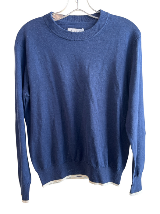 Lake Size S Navy Linen & Cotton Round Neck Lobster Stripe Detail Top Navy / S