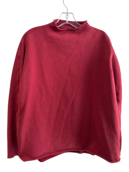 Frank & Eileen Size S Red Cotton Raw Hem High Neck Long Sleeve Top Red / S