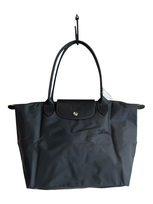 Longchamp Gray Nylon Top Handle Zip Close Embroidered Leather Detail Bag Gray / M