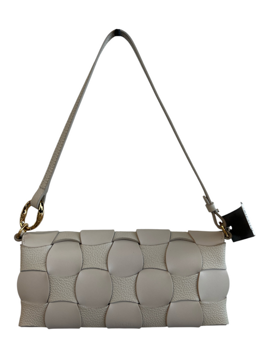 Polene Gray Leather Woven Top Strap Magnetic Snap Closure Inside Pockets Bag Gray / S