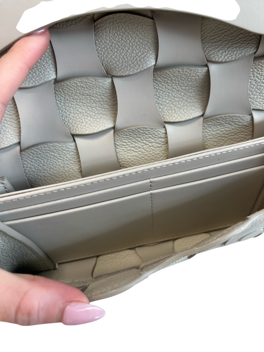 Polene Gray Leather Woven Top Strap Magnetic Snap Closure Inside Pockets Bag Gray / S