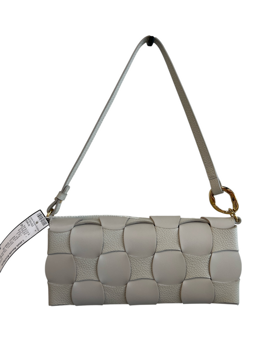 Polene Gray Leather Woven Top Strap Magnetic Snap Closure Inside Pockets Bag Gray / S