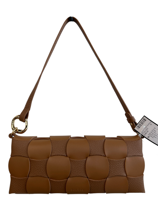 Polene Brown Leather Woven Top Strap Magnetic Snap Closure Inside Pockets Bag Brown / S