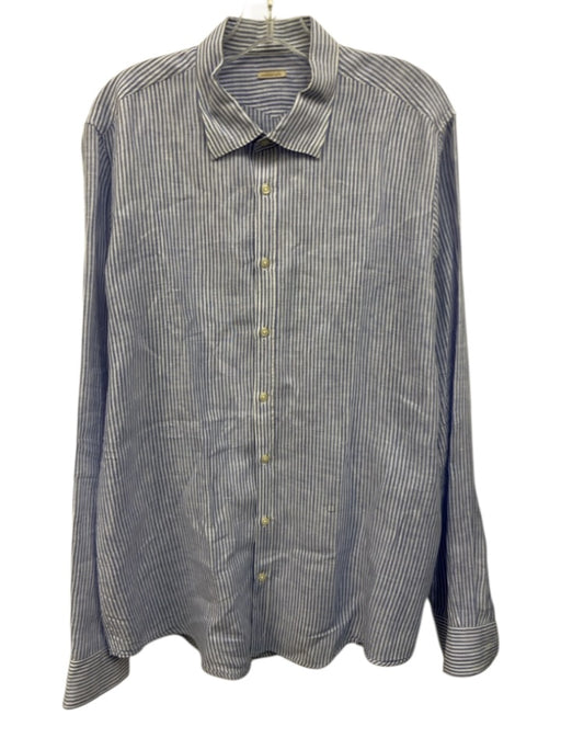 Massimo Alba Size L Blue & White Linen Striped Button up Men's Long Sleeve Shirt Blue & White / L