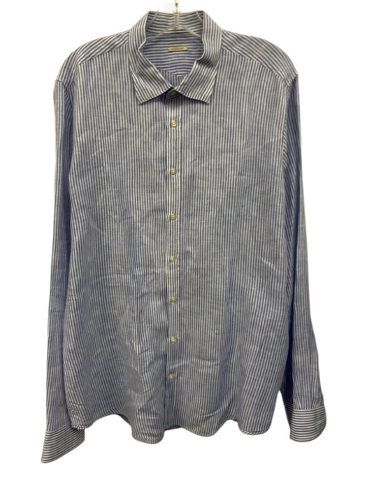 Massimo Alba Size L Blue & White Linen Striped Button up Men's Long Sleeve Shirt Blue & White / L