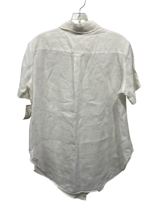 Theory Size M White Linen Short Sleeve Button Up Collar Top White / M