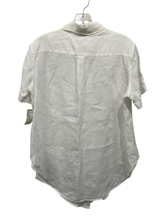 Theory Size M White Linen Short Sleeve Button Up Collar Top White / M