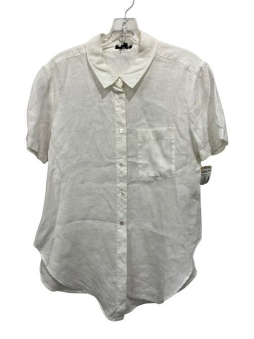 Theory Size M White Linen Short Sleeve Button Up Collar Top White / M