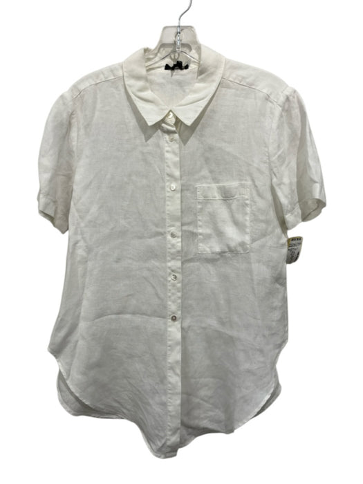 Theory Size M White Linen Short Sleeve Button Up Collar Top White / M