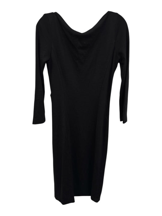 Diane Von Furstenberg Size 12 Black Wool Surplice Long Sleeve Knee length Dress Black / 12