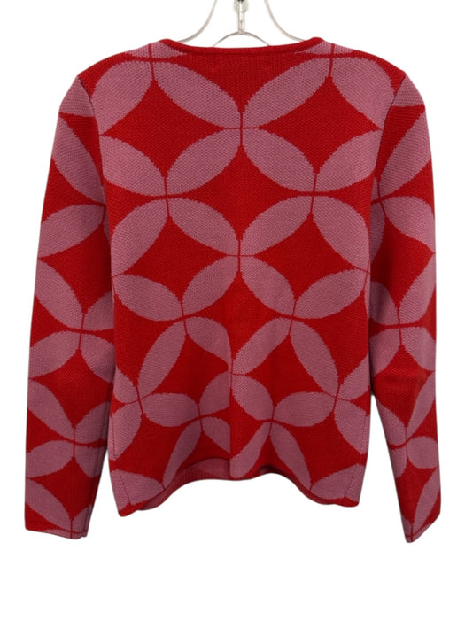 Boden Size XS Red & Pink Cotton Knit Geometric Collarless Full Zip Jacket Red & Pink / XS