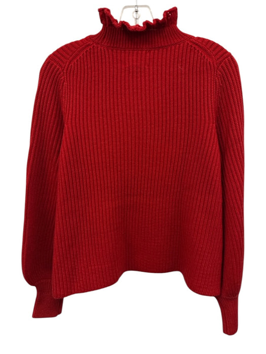 Tuckernuck Size XS Red Wool Blend Mock Neck Ruffle Trim Balloon Sleeve Sweater Red / XS