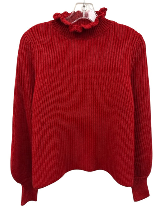 Tuckernuck Size XS Red Wool Blend Mock Neck Ruffle Trim Balloon Sleeve Sweater Red / XS
