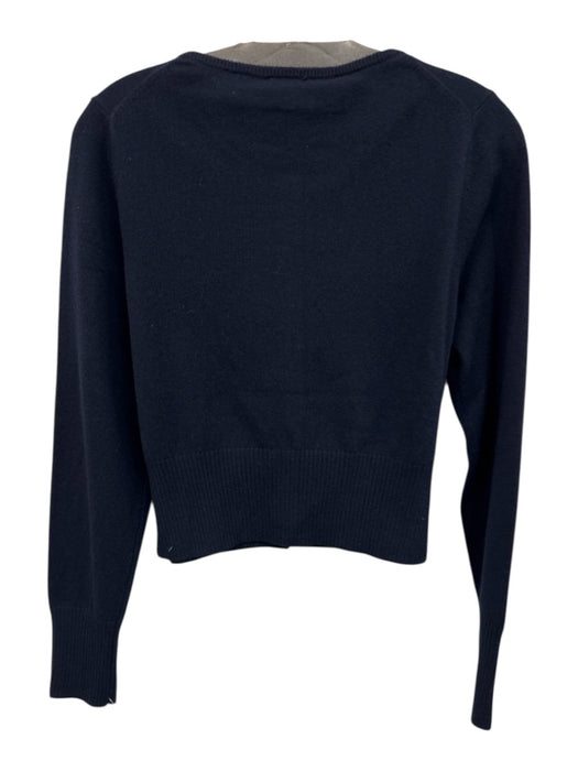 Jenni Kayne Size L Navy Blue Cashmere Ribbed Trim Round Neck Cardigan Navy Blue / L