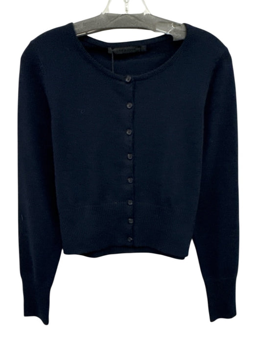 Jenni Kayne Size L Navy Blue Cashmere Ribbed Trim Round Neck Cardigan Navy Blue / L