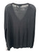 Theory Size L Black Linen Blend Semi-Sheer V Neck Long Sleeve Ribbed Detail Top Black / L