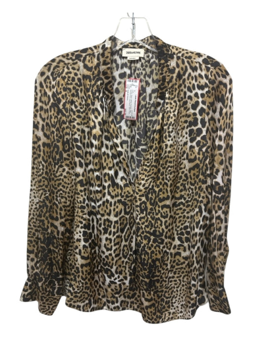 Zadig & Voltaire Size S Brown, Black, White Polyester Satin Animal Print Top Brown, Black, White / S