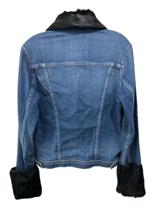 L'agence Size L Denim & Black Cotton Denim Fur Collar Long Sleeve Button Jacket Denim & Black / L