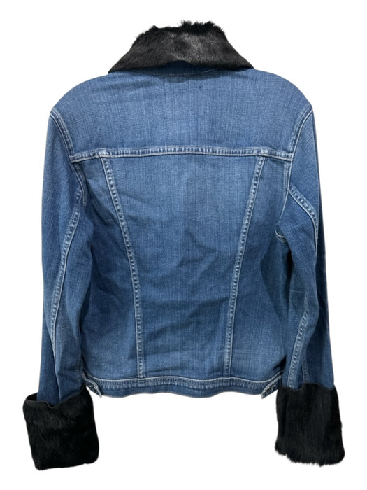 L'agence Size L Denim & Black Cotton Denim Fur Collar Long Sleeve Button Jacket Denim & Black / L