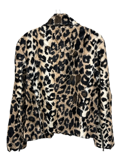 Trina Turk Size 12 Brown & Black Viscose Faux Fur Animal Print Zip Moto Jacket Brown & Black / 12