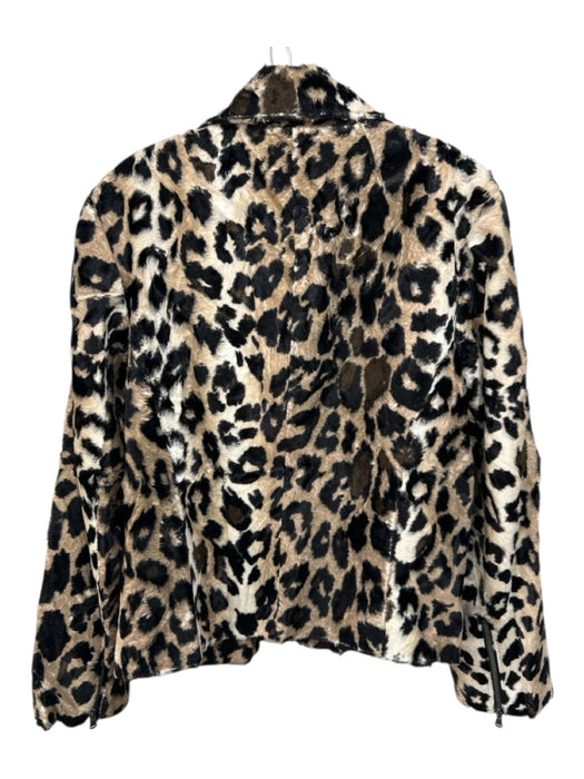 Trina Turk Size 12 Brown & Black Viscose Faux Fur Animal Print Zip Moto Jacket Brown & Black / 12