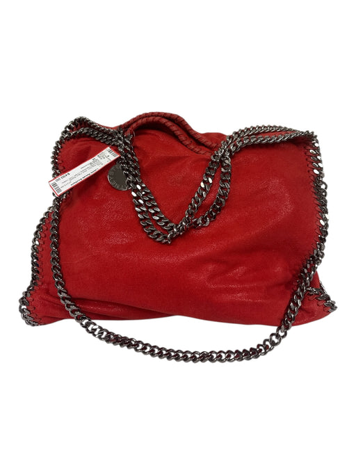 Stella McCartney Red Faux Suede Gunmetal Hardware Chain Trim Hobo Bag Red / M