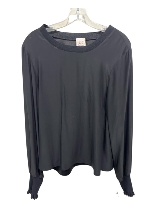 Cinq a Sept Size L Black Silk Long Sleeve Ribbed Detail Ruffle Cuff Top Black / L