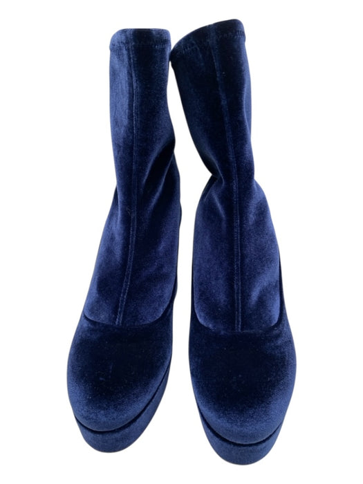 Miu Miu Shoe Size 38.5 Blue Velvet round toe Platform Block Heel Booties Blue / 38.5