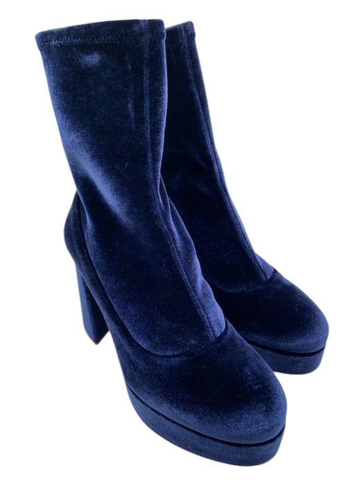 Miu Miu Shoe Size 38.5 Blue Velvet round toe Platform Block Heel Booties Blue / 38.5