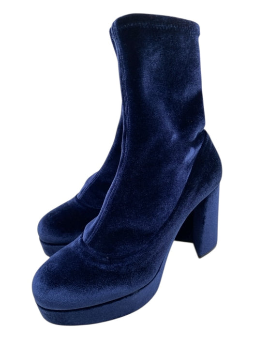 Miu Miu Shoe Size 38.5 Blue Velvet round toe Platform Block Heel Booties Blue / 38.5