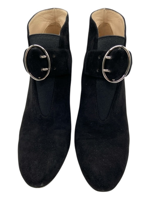 Prada Shoe Size 38.5 Black & Silver Suede round toe Silver Hardware Booties Black & Silver / 38.5