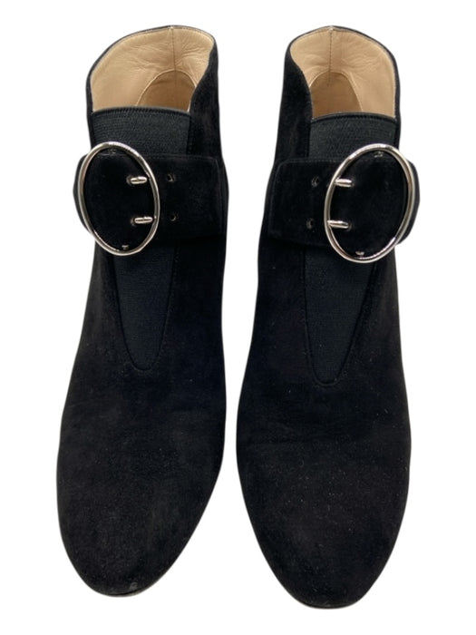 Prada Shoe Size 38.5 Black & Silver Suede round toe Silver Hardware Booties Black & Silver / 38.5