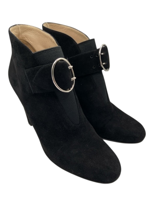 Prada Shoe Size 38.5 Black & Silver Suede round toe Silver Hardware Booties Black & Silver / 38.5