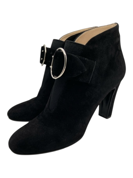 Prada Shoe Size 38.5 Black & Silver Suede round toe Silver Hardware Booties Black & Silver / 38.5