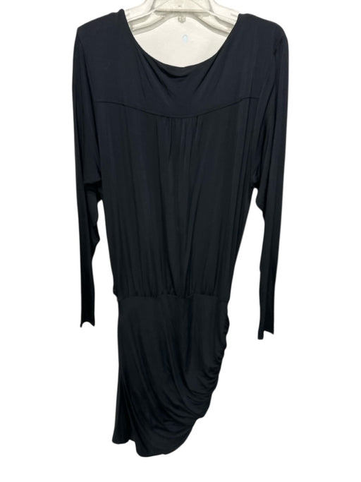 Ramy Brook Size L Black Viscose Blend Long Sleeve Wide Neck Side Ruching Dress Black / L