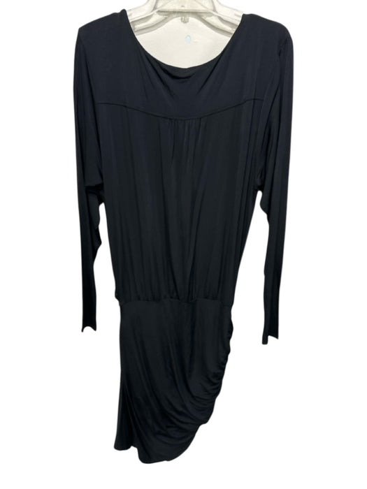 Ramy Brook Size L Black Viscose Blend Long Sleeve Wide Neck Side Ruching Dress Black / L