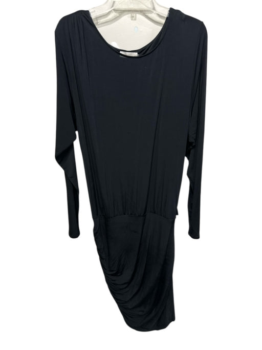 Ramy Brook Size L Black Viscose Blend Long Sleeve Wide Neck Side Ruching Dress Black / L
