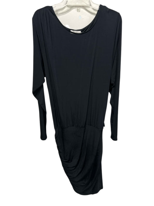 Ramy Brook Size L Black Viscose Blend Long Sleeve Wide Neck Side Ruching Dress Black / L