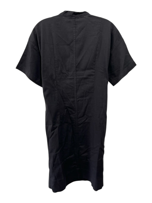 Eileen Fisher Size S Black Cotton Short Sleeve Stand Collar Quarter Button Dress Black / S