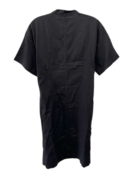Eileen Fisher Size S Black Cotton Short Sleeve Stand Collar Quarter Button Dress Black / S