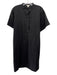 Eileen Fisher Size S Black Cotton Short Sleeve Stand Collar Quarter Button Dress Black / S