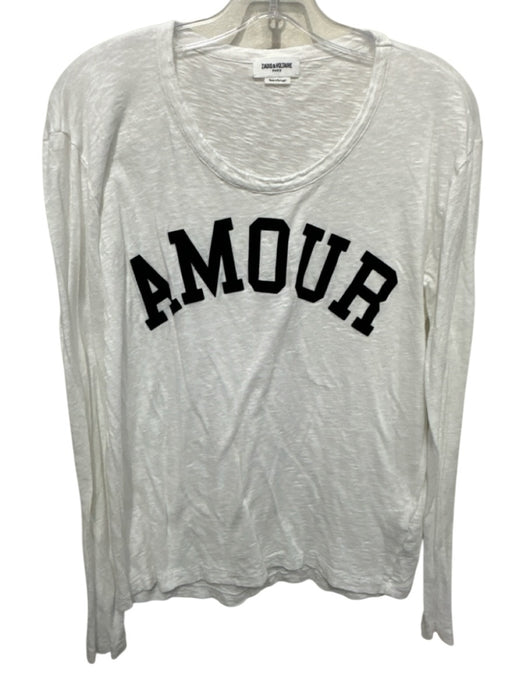 Zadig & Voltaire Size M White & Black Cotton & Viscose Long Sleeve Crew Neck Top White & Black / M
